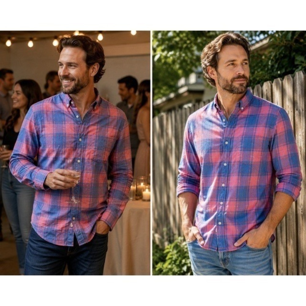 Bonobos Mens Standard Fit M Flannel Shirt Pink Blue Plaid Button Down 100%Cotton